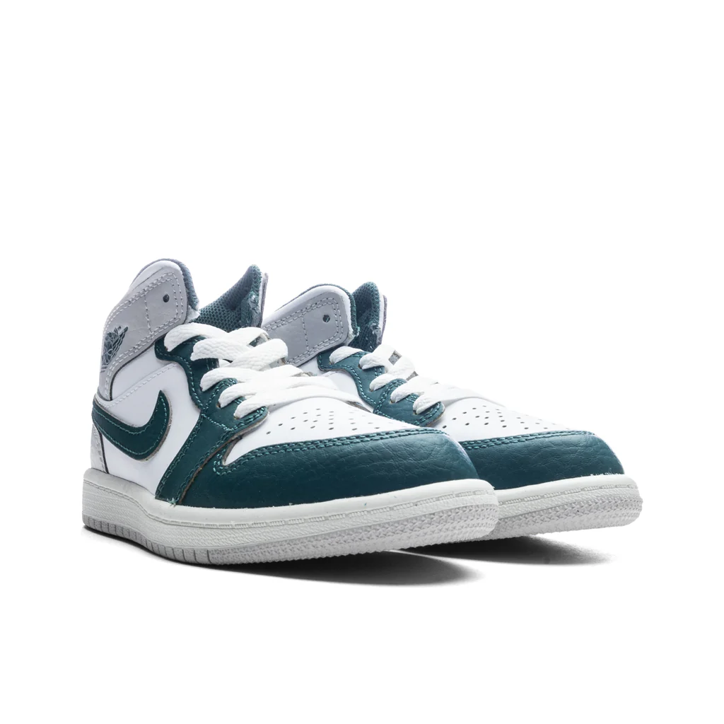 Jordan 1 Mid SE (PS) - White/Oxidized Green/Sail/Neutral Grey - Image 2