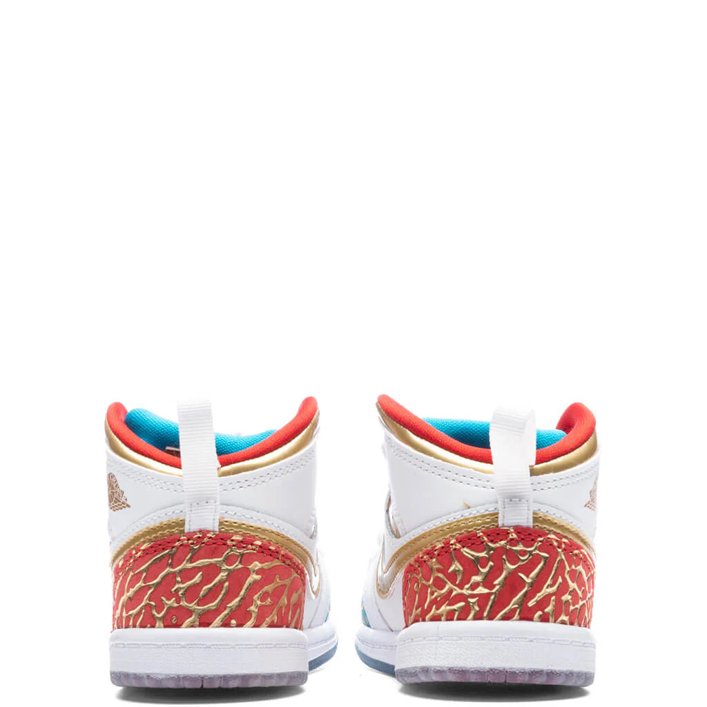 Air Jordan 1 Mid (TD) - White/Metallic Gold/University Red - Image 4