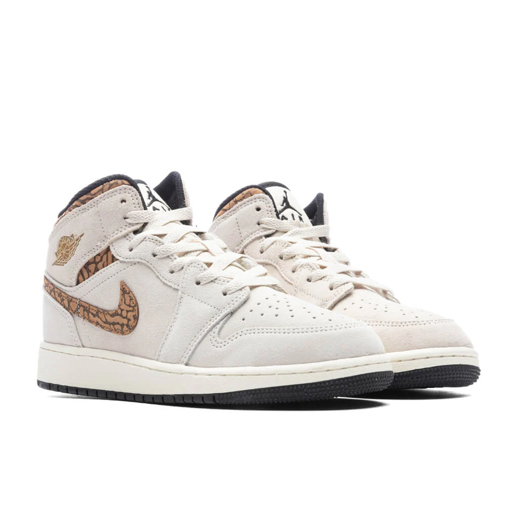 Air Jordan 1 Mid SE (GS) - Light Orewood Brown/Metallic Gold/White - Image 2