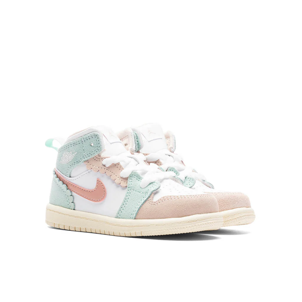 Air Jordan 1 Mid SE (TD) - White/Pink Oxford/Jade Ice - Image 2