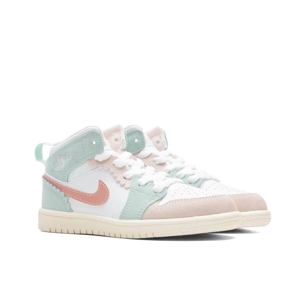 Air Jordan 1 Mid SE (PS) - White/Pink Oxford/Jade Ice - Image 2