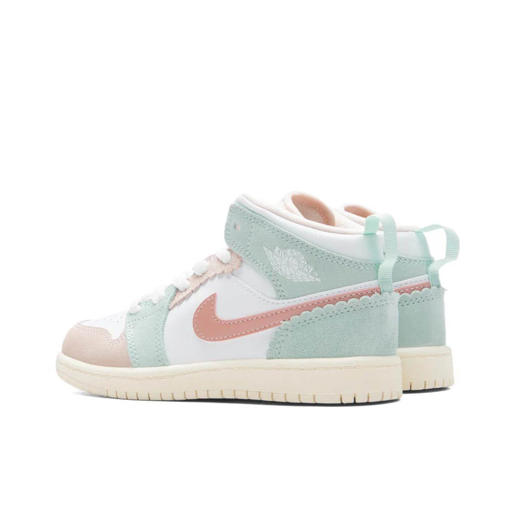 Air Jordan 1 Mid SE (PS) - White/Pink Oxford/Jade Ice - Image 3