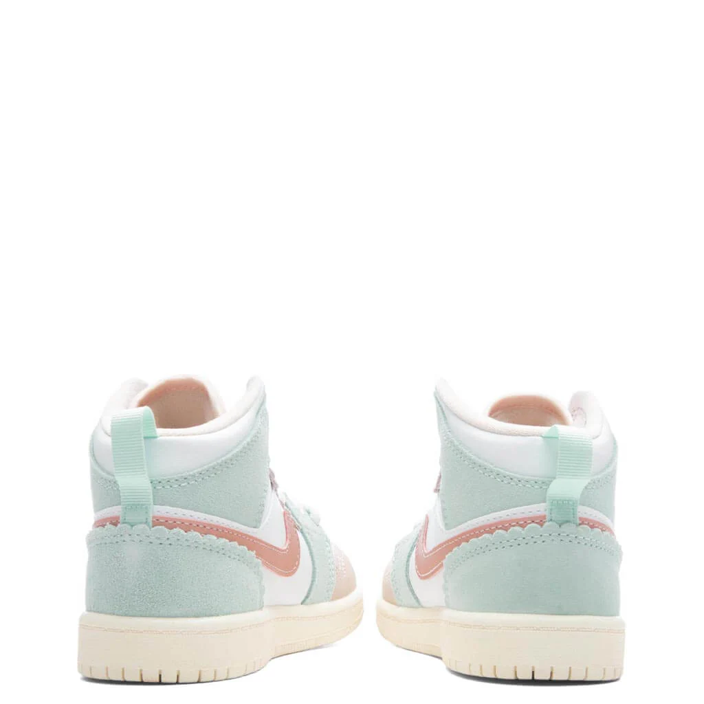 Air Jordan 1 Mid SE (PS) - White/Pink Oxford/Jade Ice - Image 4