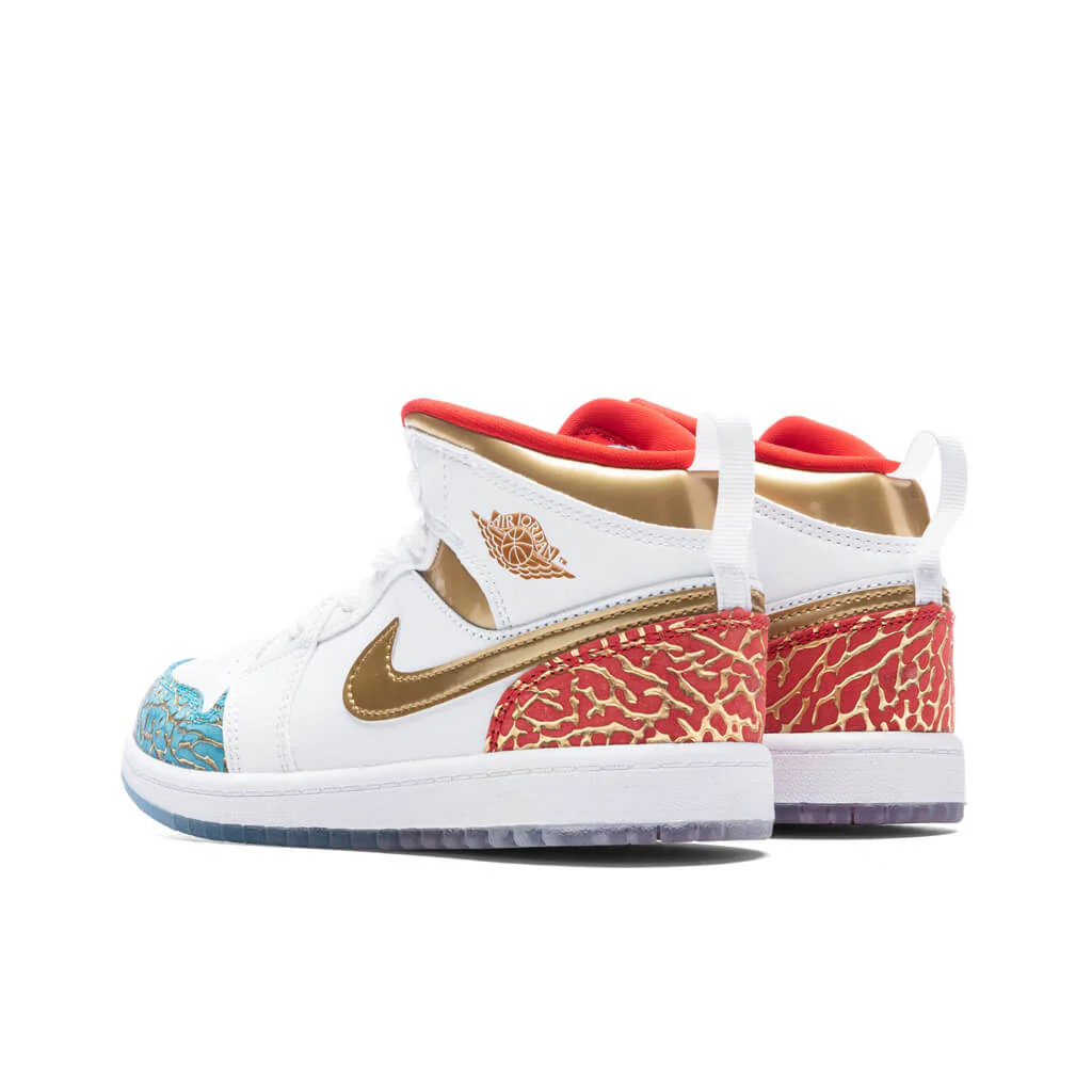 Air Jordan 1 Mid (PS) - White/Metallic Gold/University Red - Image 3