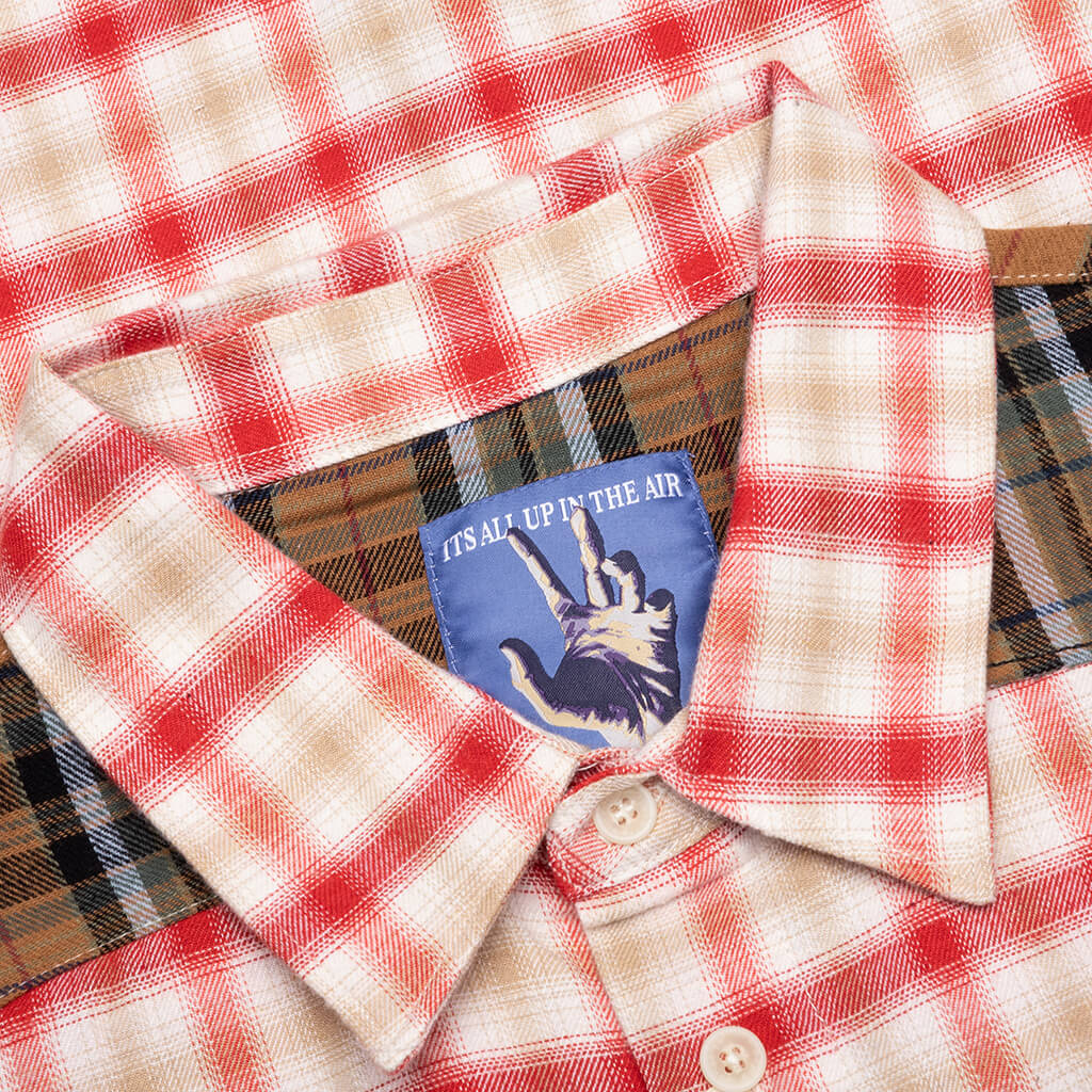 Patchwork Face Flannel Shirt - Red - Image 3