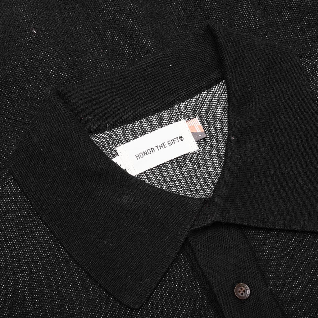 Knit H Pattern Polo - Black - Image 3