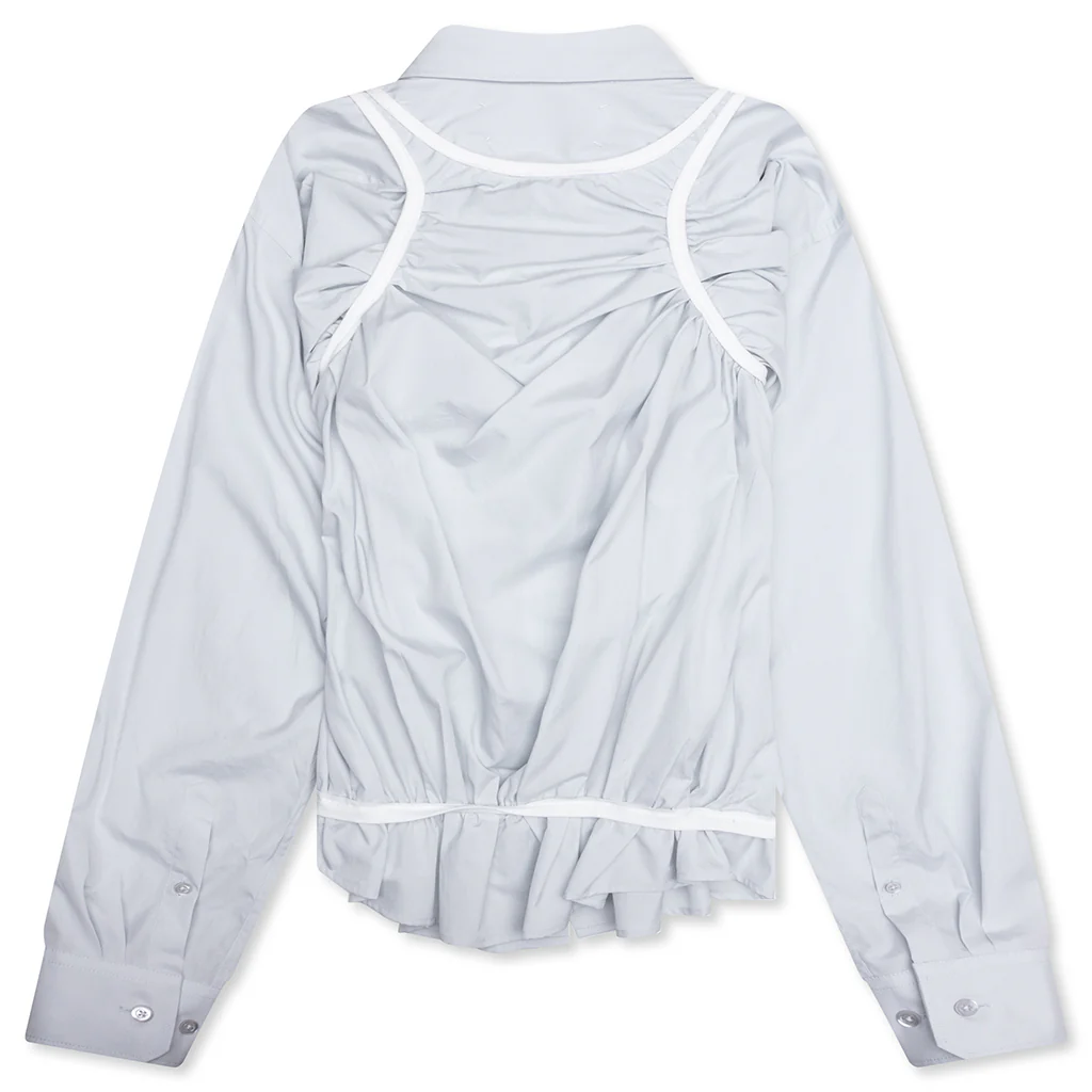 Loose Fit Button Shirt with White Accents - Light Blue - Image 2