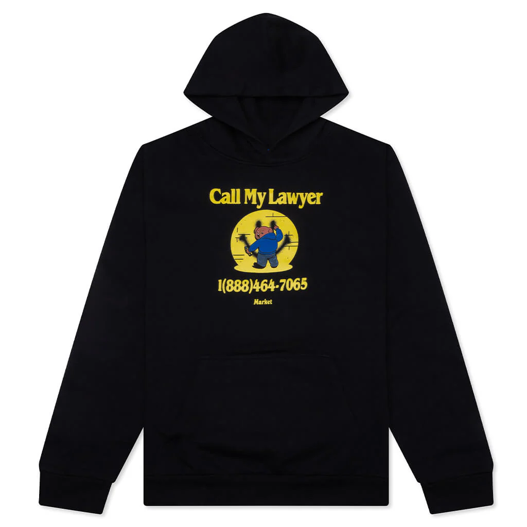 Smiley Call My Lawyer Bear Hoodie - Jet Black