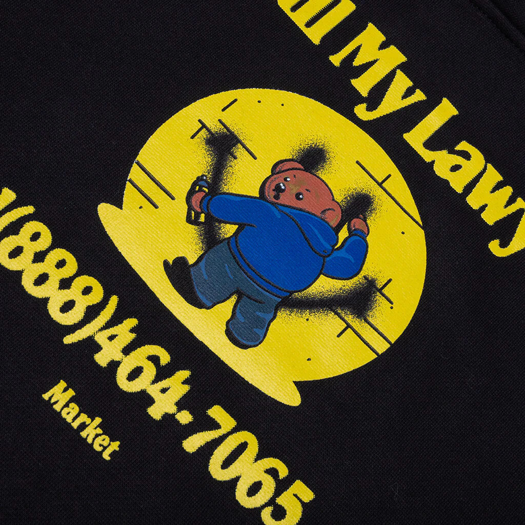 Smiley Call My Lawyer Bear Hoodie - Jet Black - Image 3