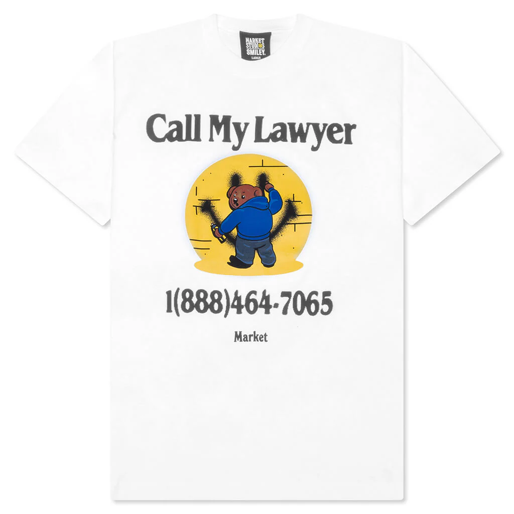 Smiley Call My Lawyer Bear T-Shirt - White