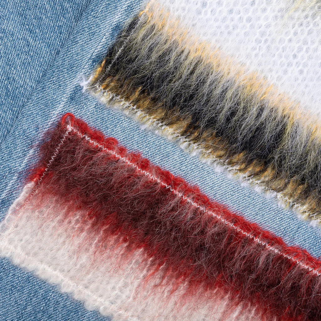 Embroidered Striped Patch Denim Pant - Iris Blue - Image 4
