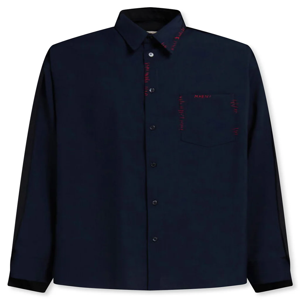 Tropical Wool Shirt with Contrast Back - Blue/Black