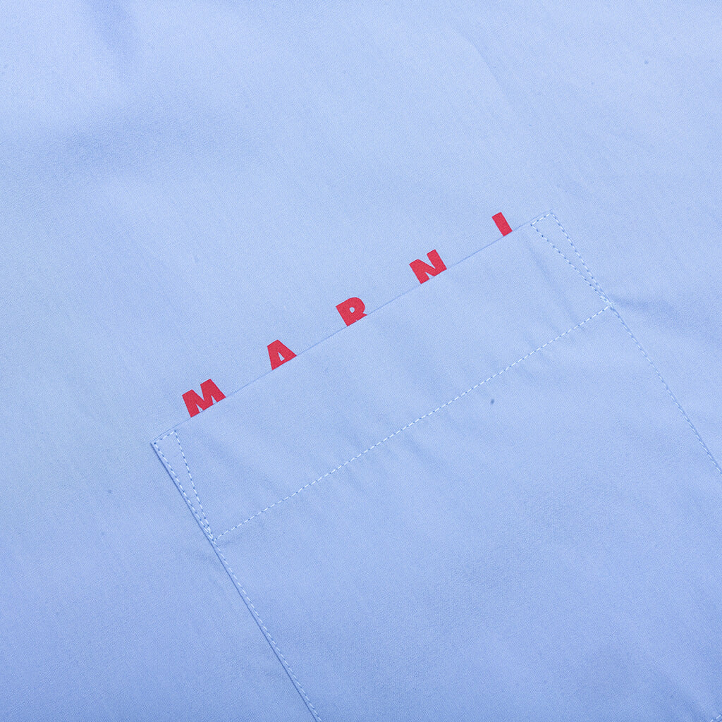 Light Blue Organic Poplin Shirt With Peeping Logo - Iris/Blue - Image 4