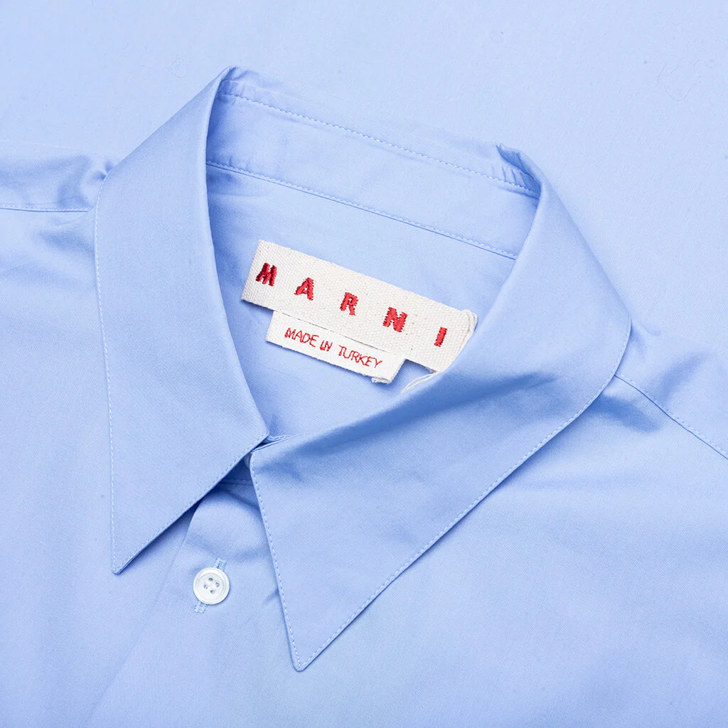 Light Blue Organic Poplin Shirt With Peeping Logo - Iris/Blue - Image 5