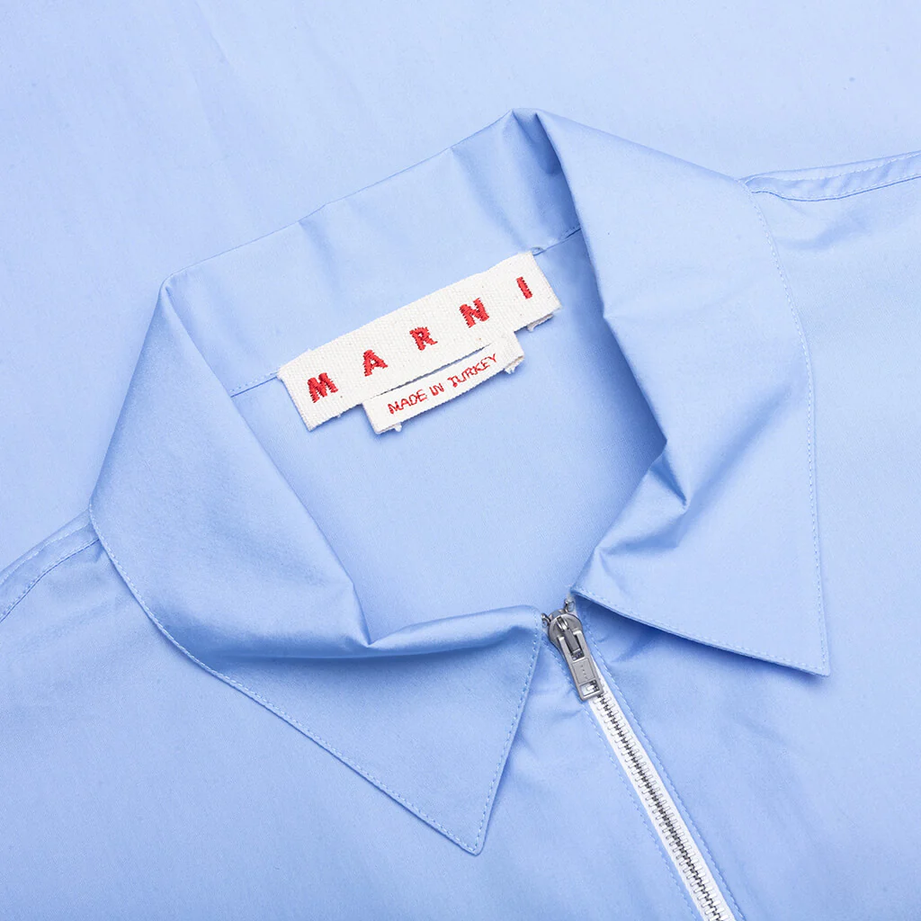 Organic Poplin Zip Shirt With Hidden Logo- Iris/Blue - Image 3