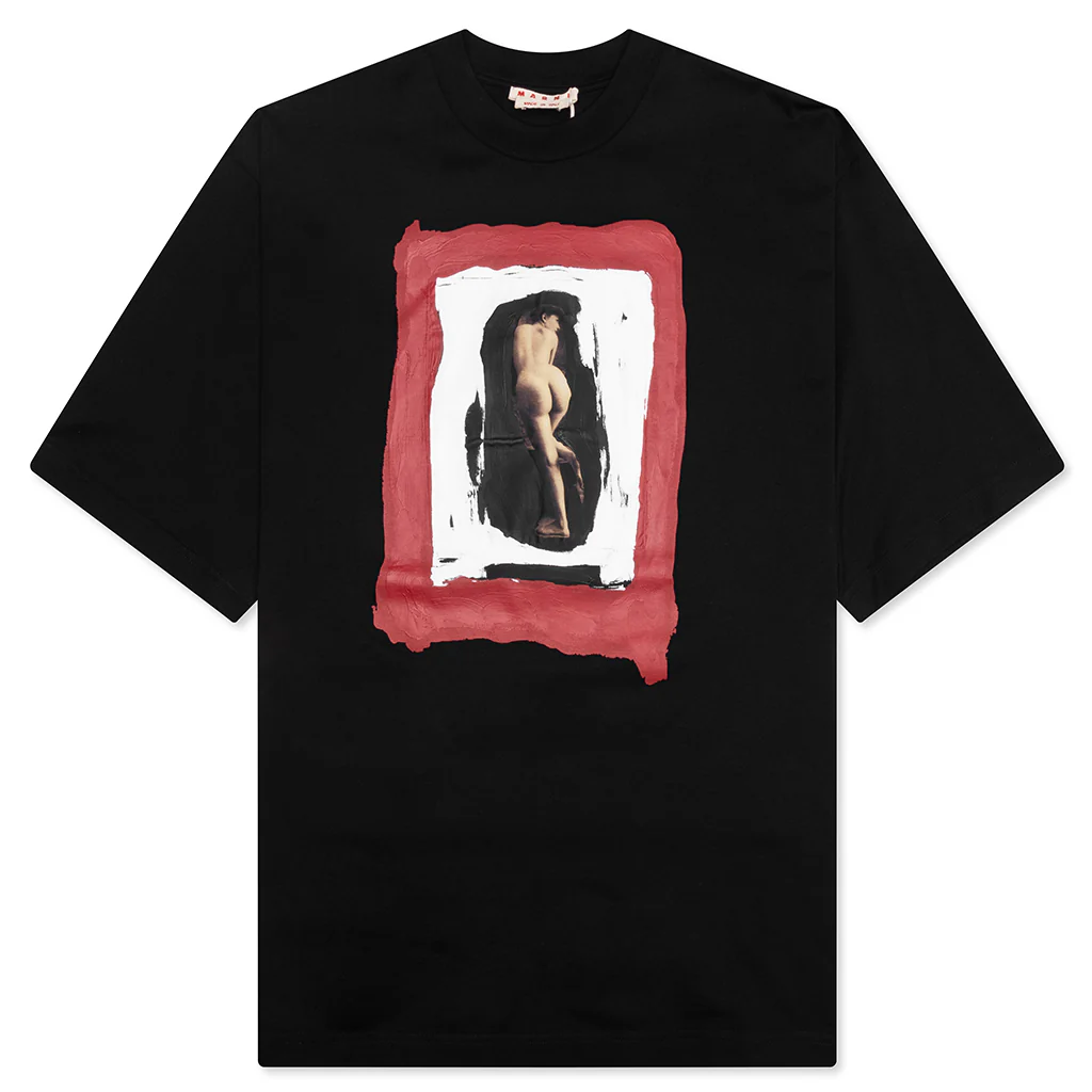 Cotton T-Shirt with Mended Patch - Black