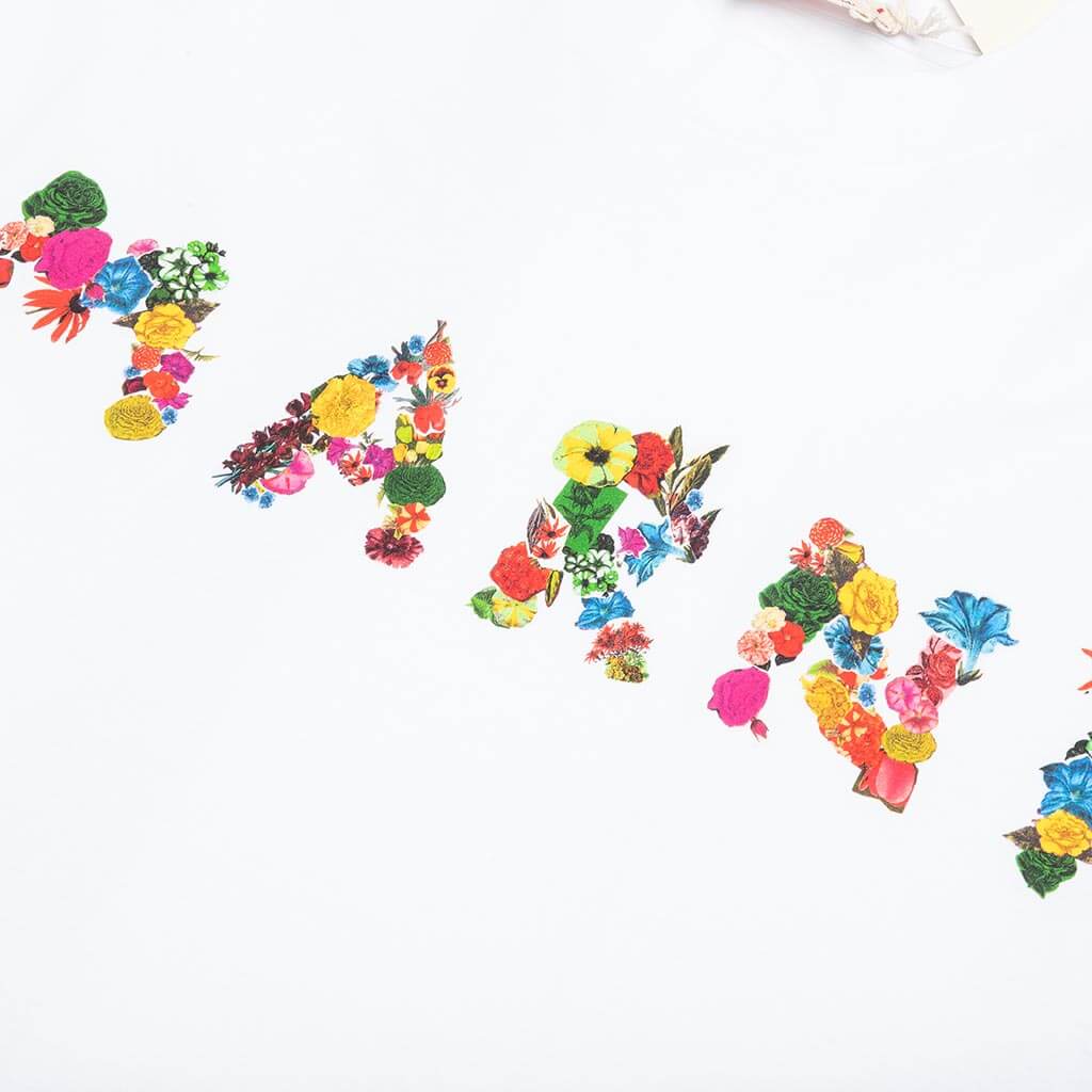 White Cotton T-Shirt With Bouquet Prints - Lily White 3 - Image 3