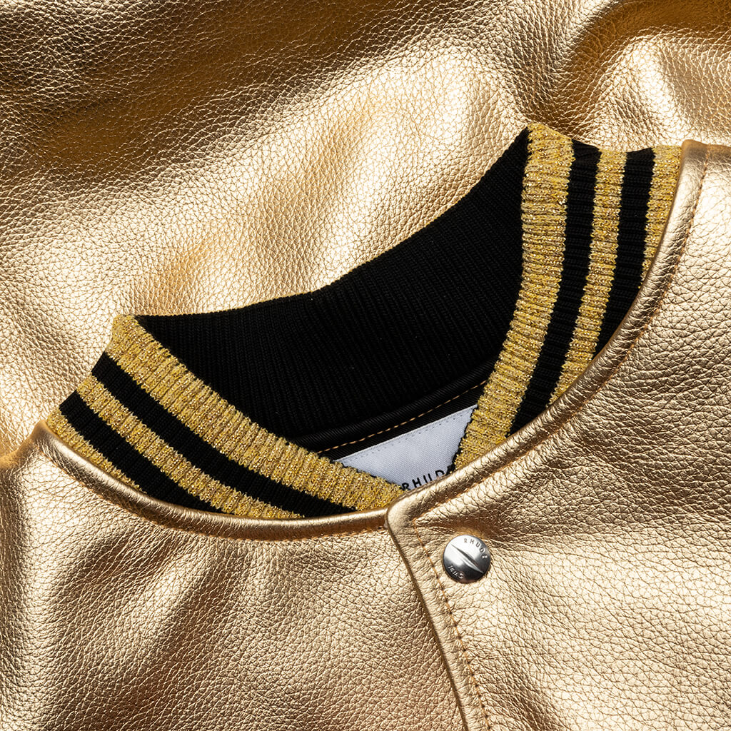 Metallic Leather Bomber - Gold - Image 3