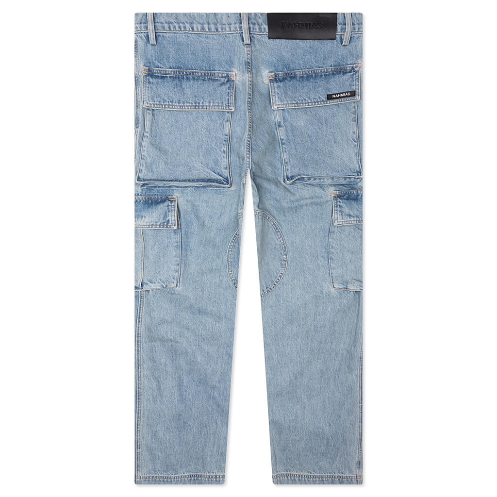 Denim Logo Cargo Pants - Light Wash - Image 2