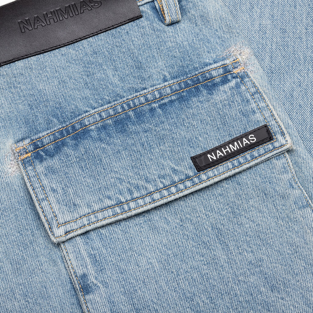 Denim Logo Cargo Pants - Light Wash - Image 5