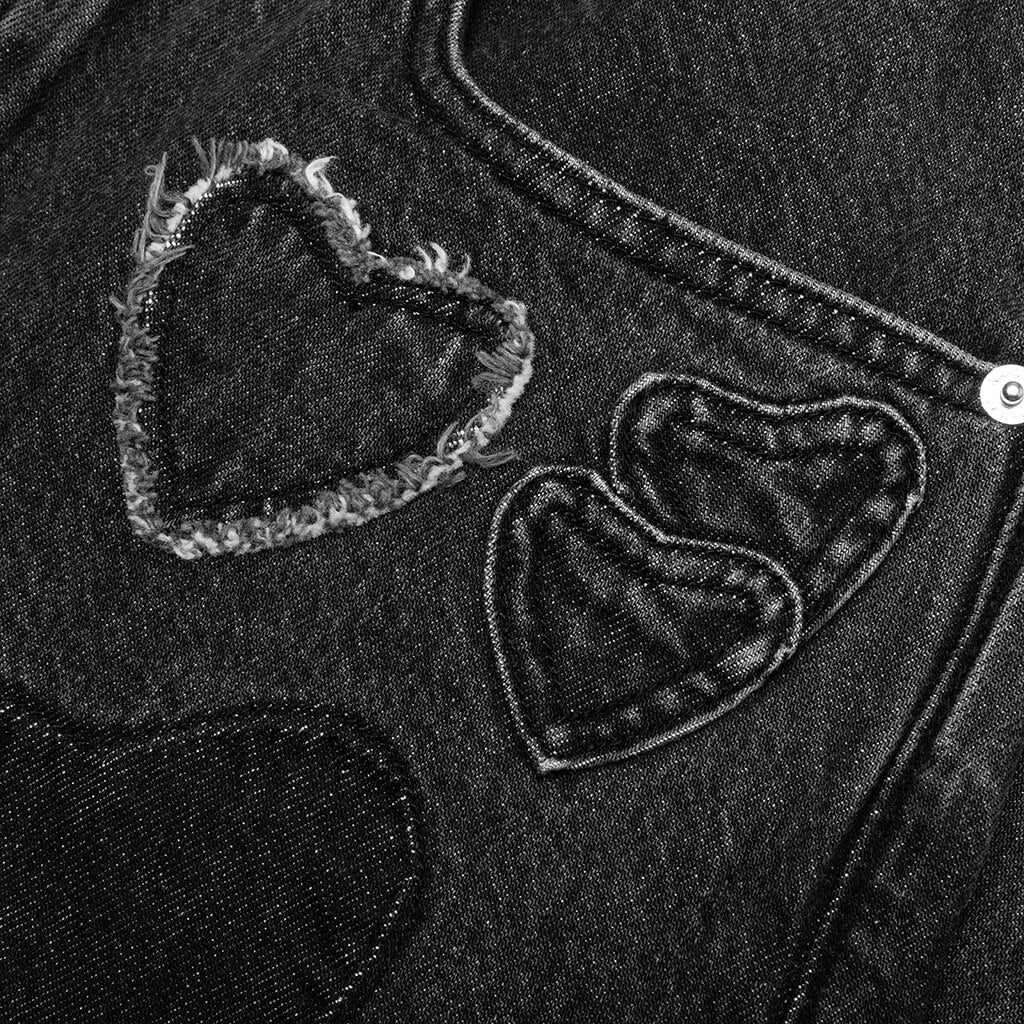 Heart Patchwork Jeans - Heart Charcoal Wash - Image 5