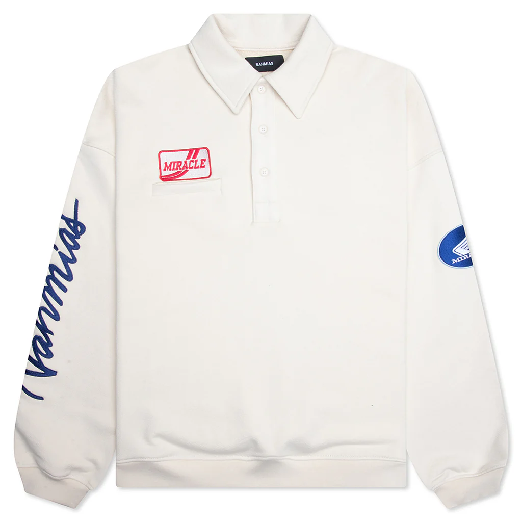 L/S Polo Henley Shirt - Egg White