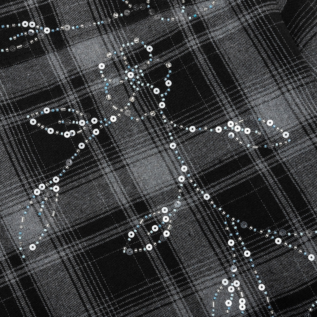 Plaid Beaded Oversized Shirt - Black - Image 4