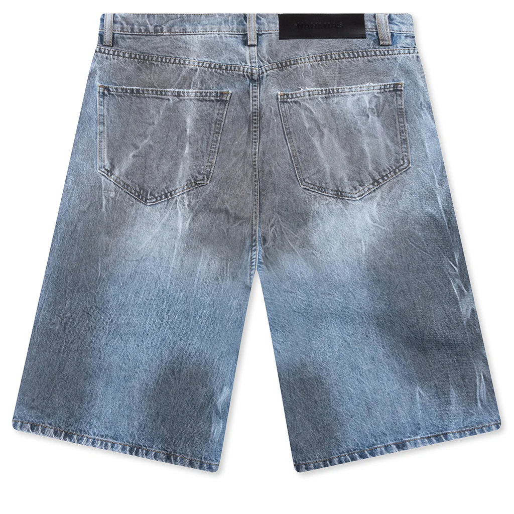 Thrashed Baggy 5 Pocket Shorts - Light Wash - Image 2