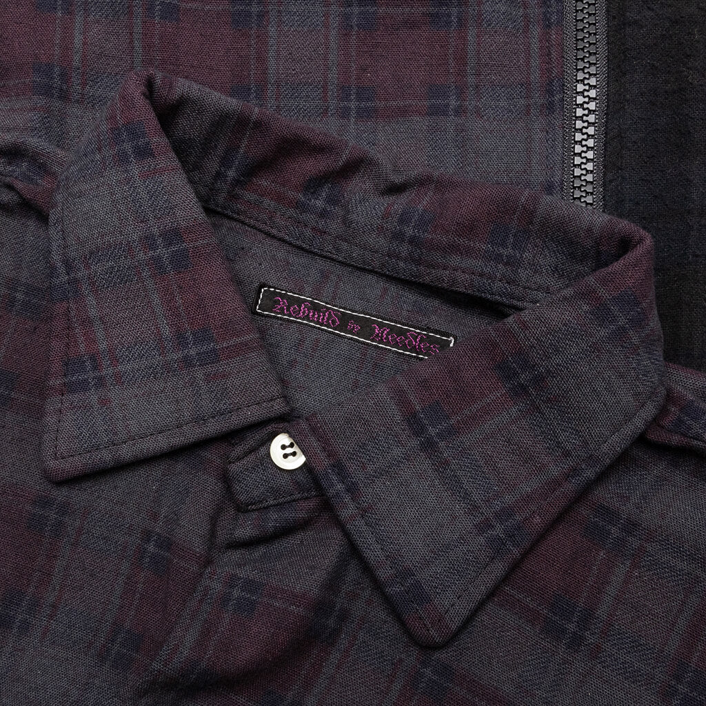 Flannel Shirt 7 Cuts Zipped Wide Shirt Over Dye - Black - Image 3