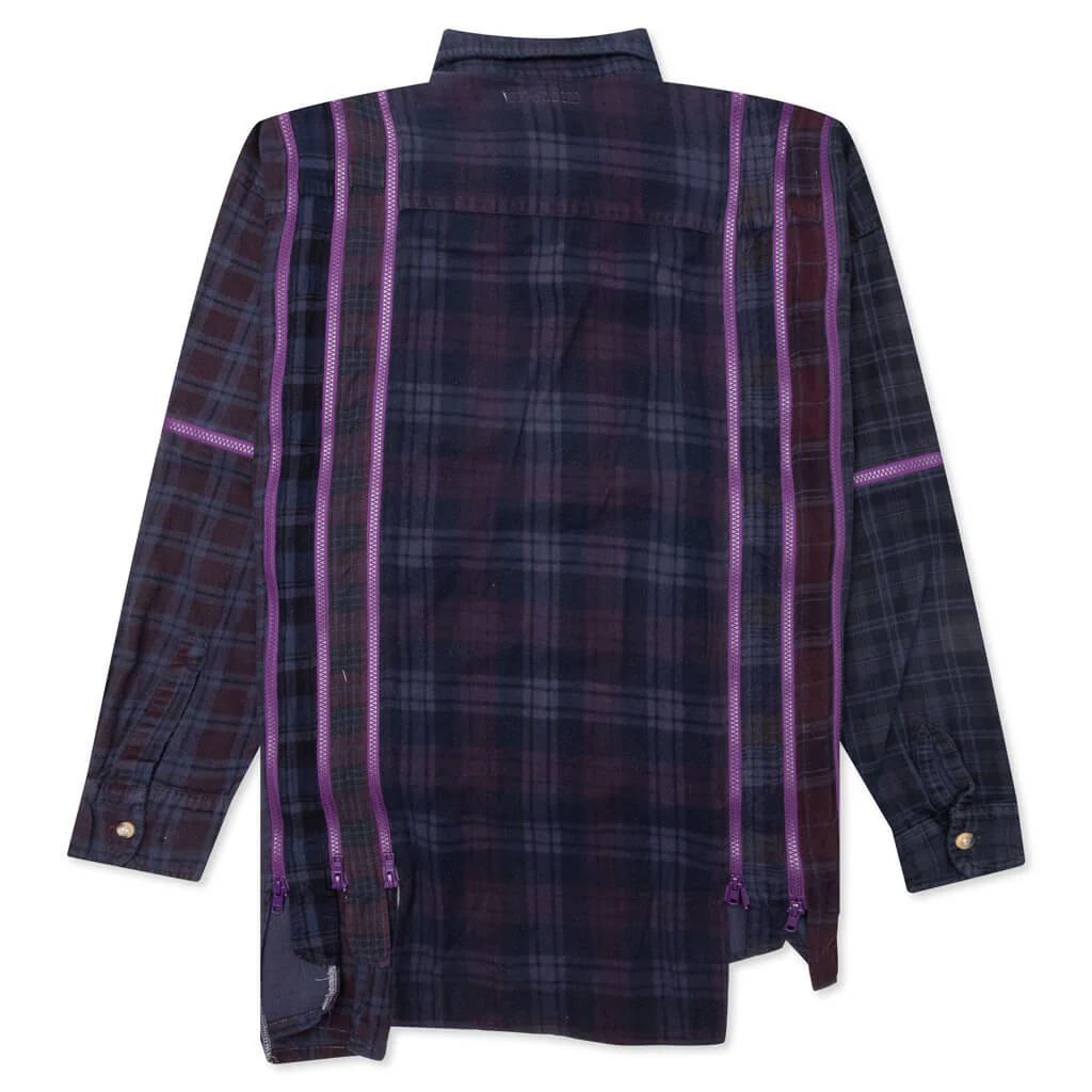 Flannel Shirt 7 Cuts Zipped Wide Shirt Over Dye - Purple - Image 2