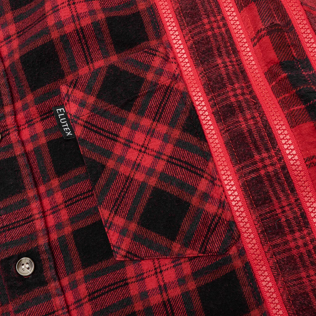 Flannel Shirt 7 Cuts Zipped Wide Shirt Over Dye - Red - Image 4