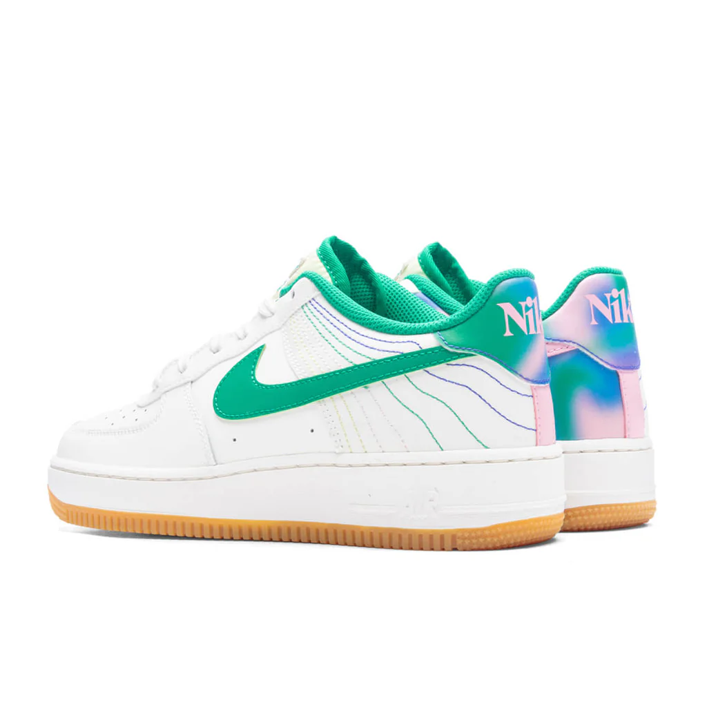 Air Force 1 (GS) 'Heel Stich' - Sail/Stadium Green/Med Soft Pink - Image 3