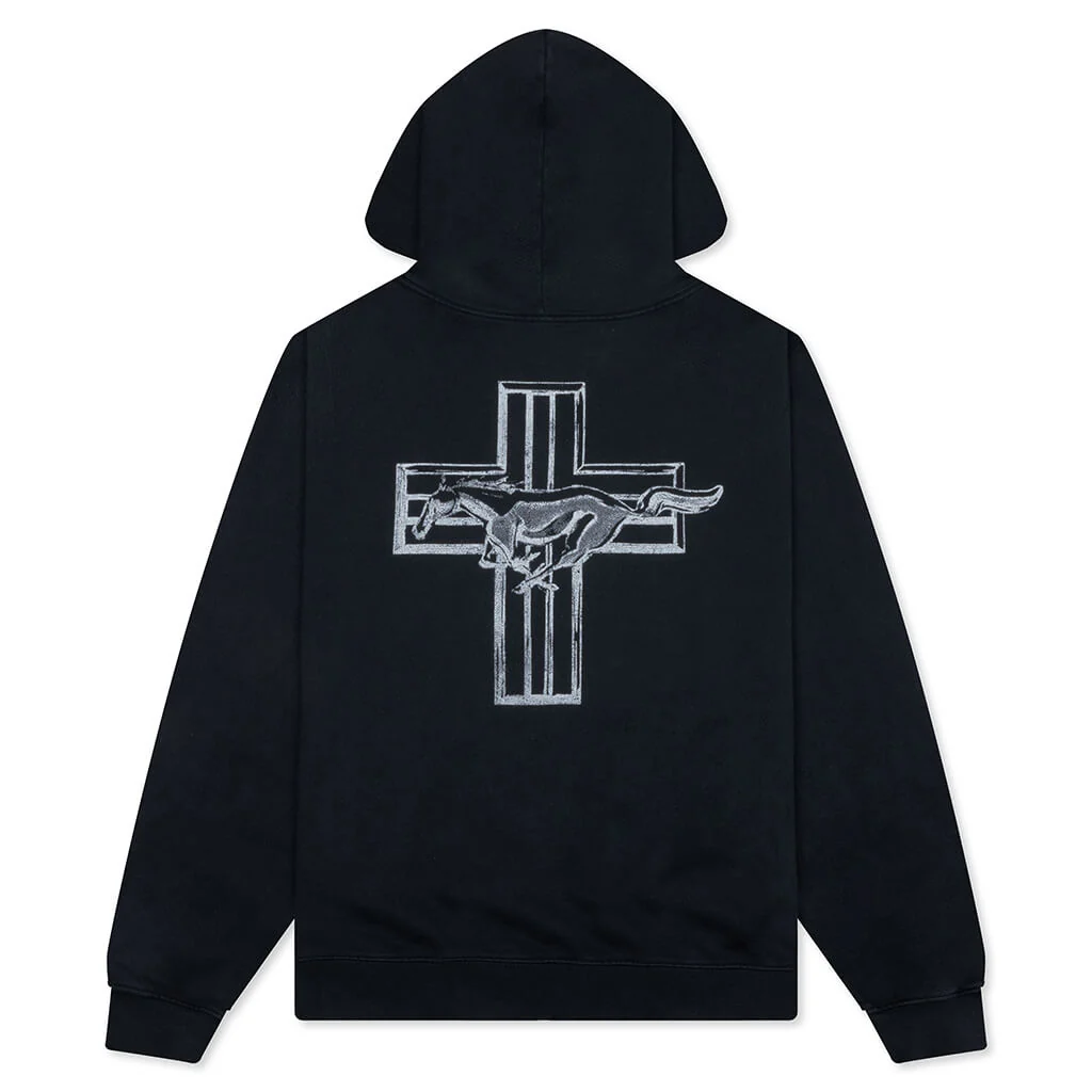 Mustang Cross Zip Up Hoodie - Washed Black - Image 2