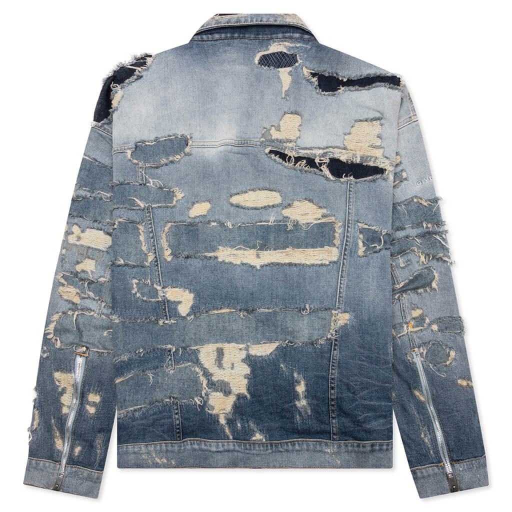 Oversized Denim Rivet Zip Jacket - Light Blue - Image 2