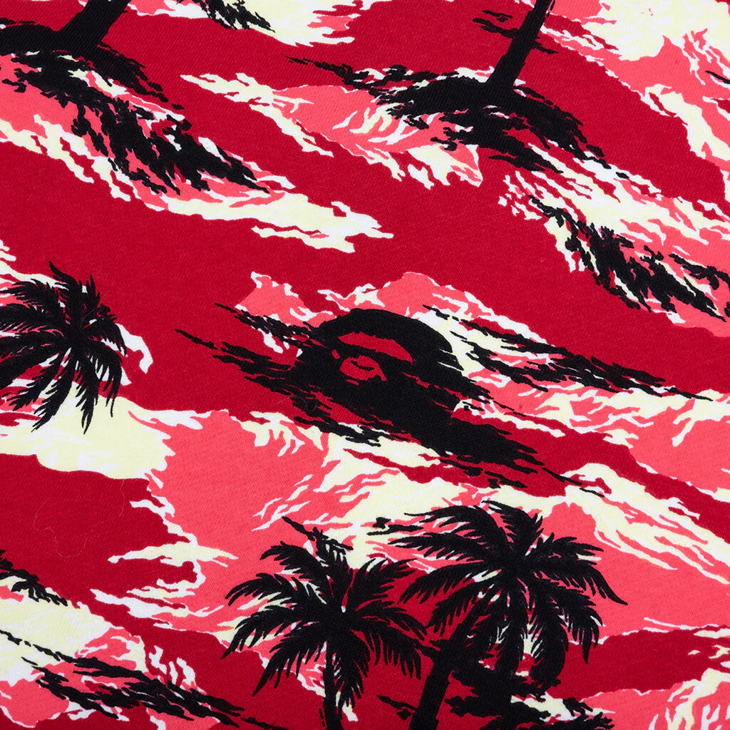 Palm Tree Camo Relaxed Fit Shark Full Zip Hoodie - Red - Image 3