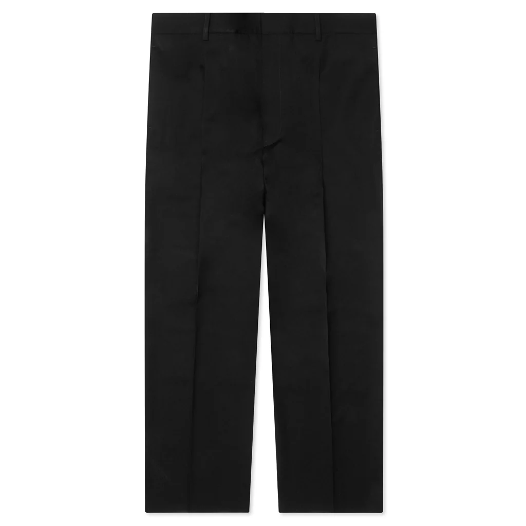 Wide Leg Gabardine Wool Trousers - Black