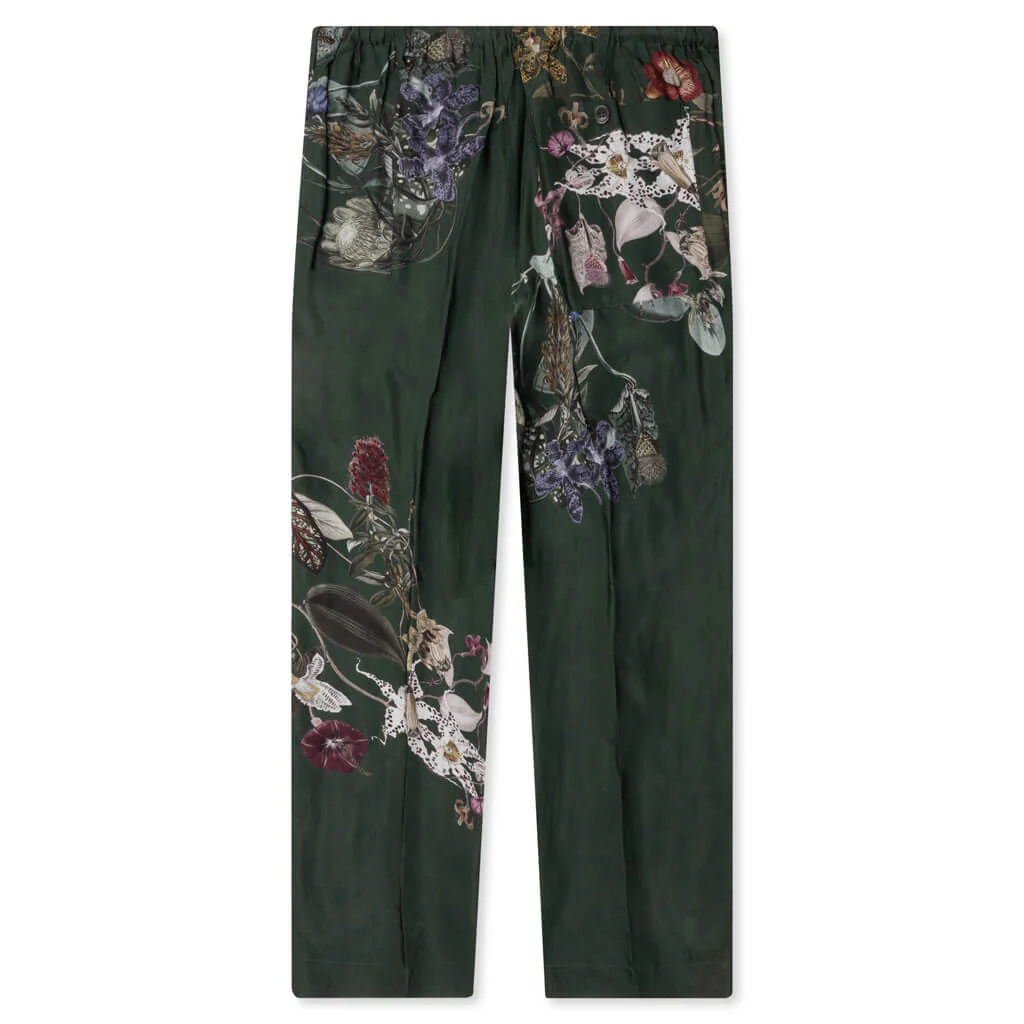Green Pleat-Front Trousers With Floral Pattern 7092 M.W. - Bot - Image 2