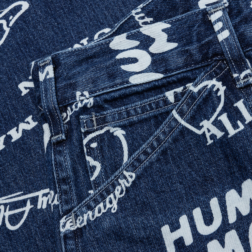 Printed Denim Baggy Jeans - Indigo - Image 4