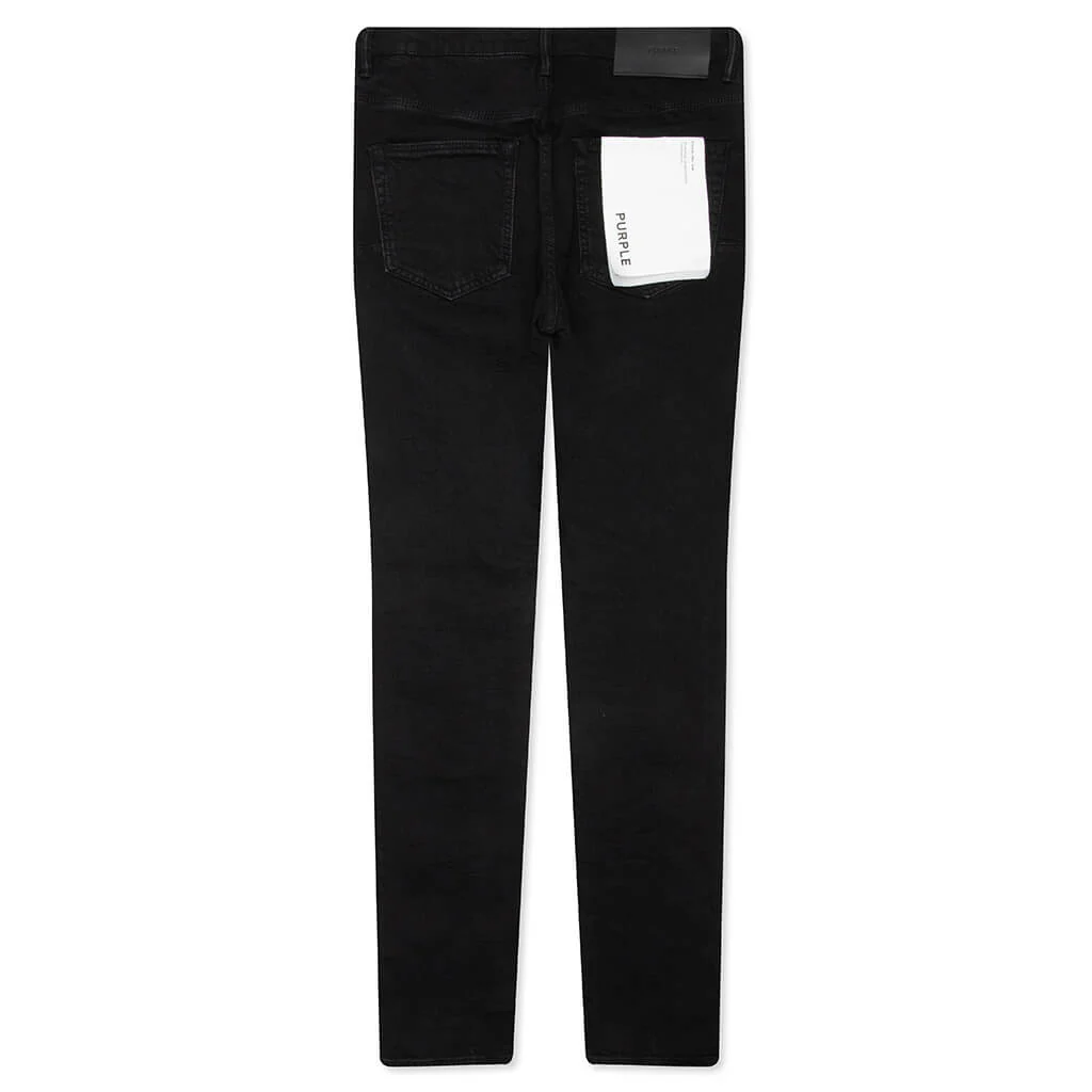 P002 Knee Slit Rinse Slim Denim Pants - Black - Image 2