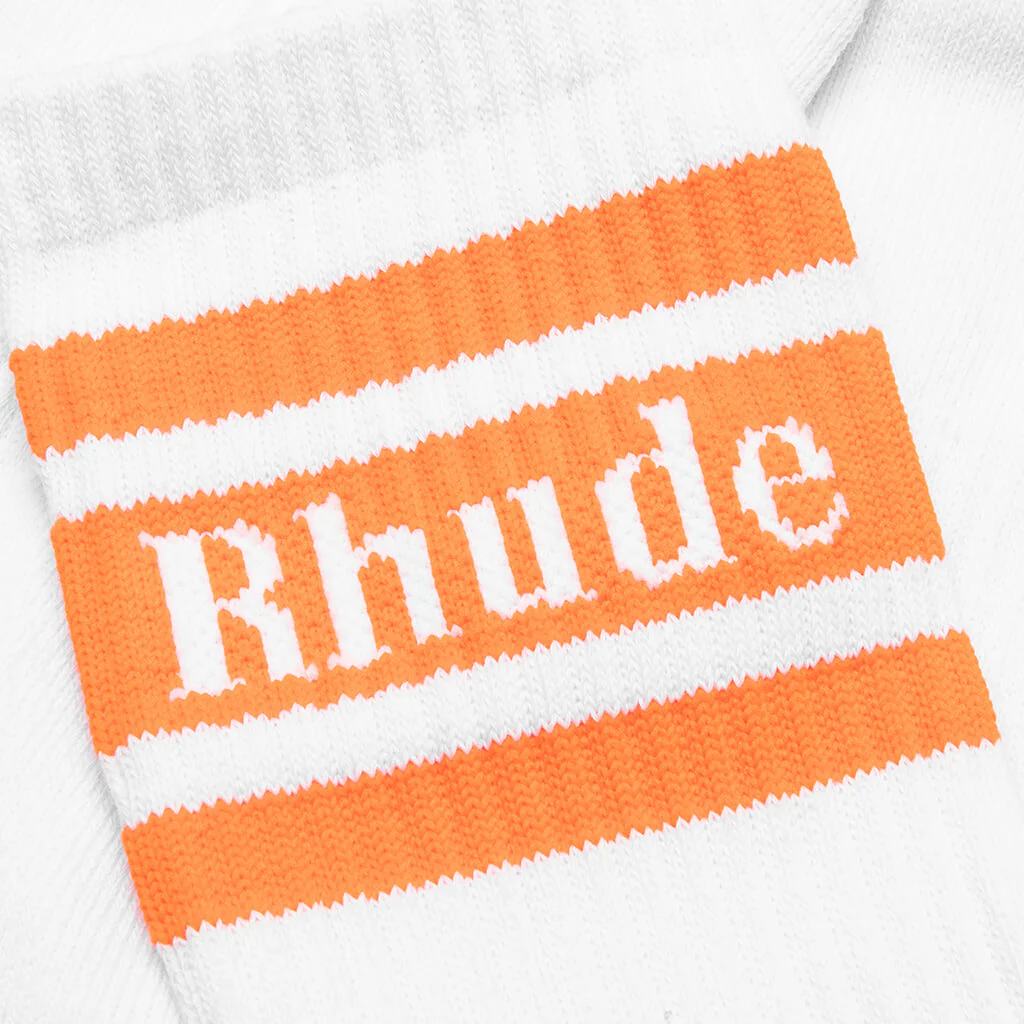 Striped Logo Sock - White/Orange - Image 2