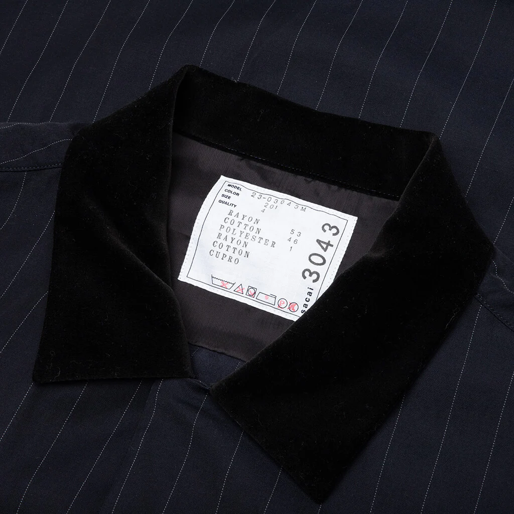 Chalk Stripe Shirt - Navy - Image 3