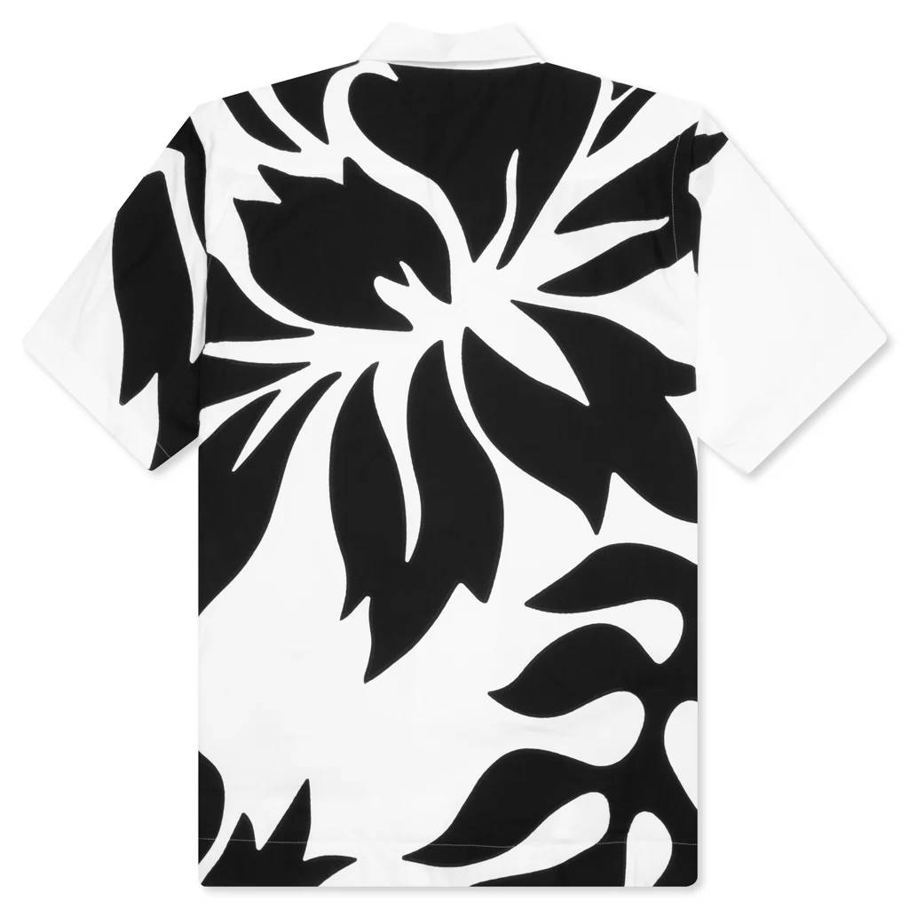 Floral Embroidered Patch Poplin Shirt - Off White/Black - Image 2