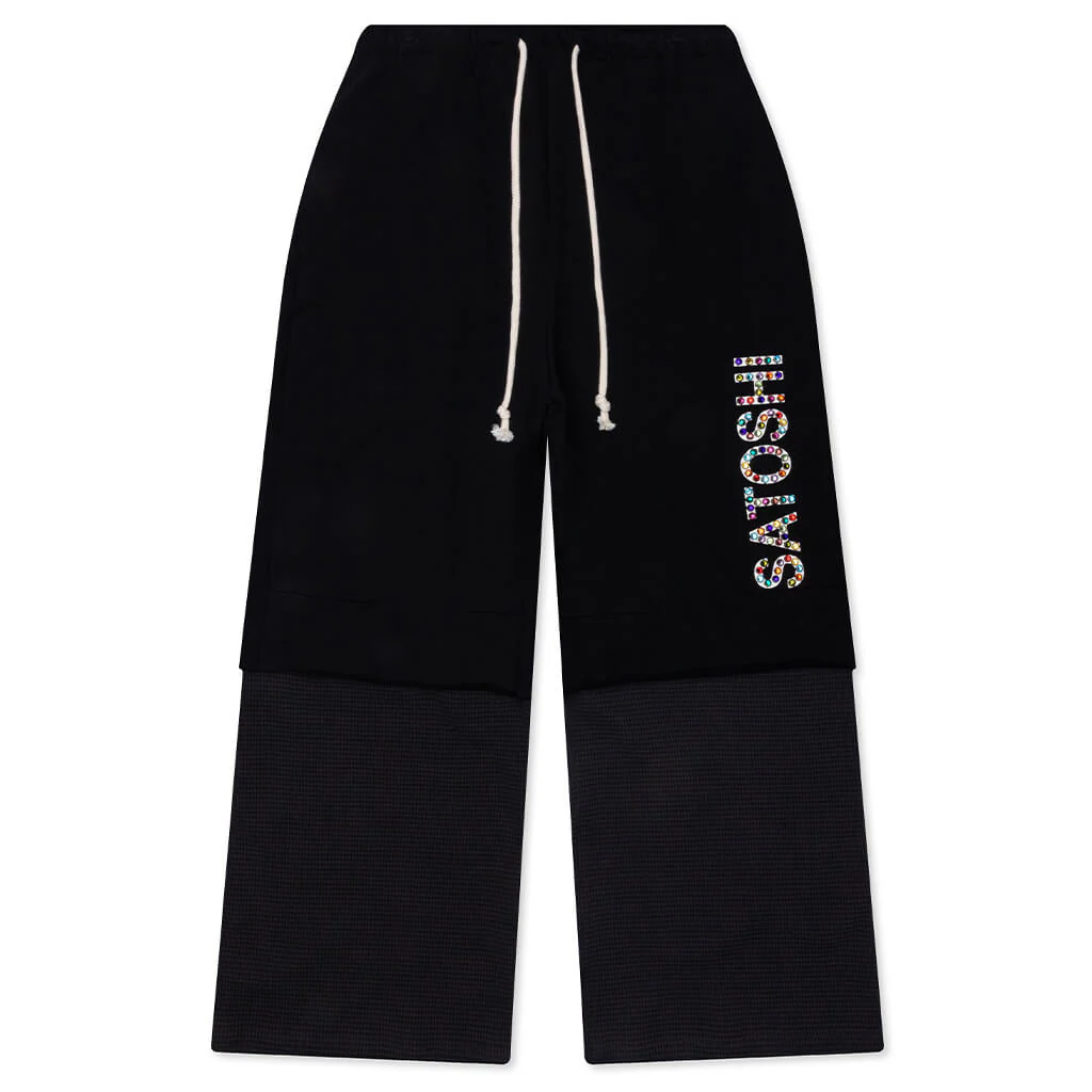 Double Layer Studded Sweatpant - Black