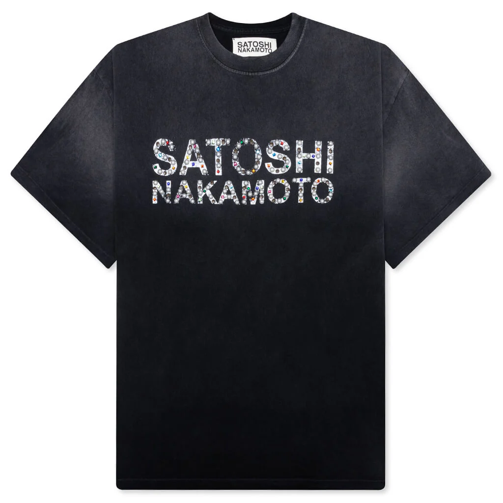 Pearl Studded Logo Tee - Washed Black