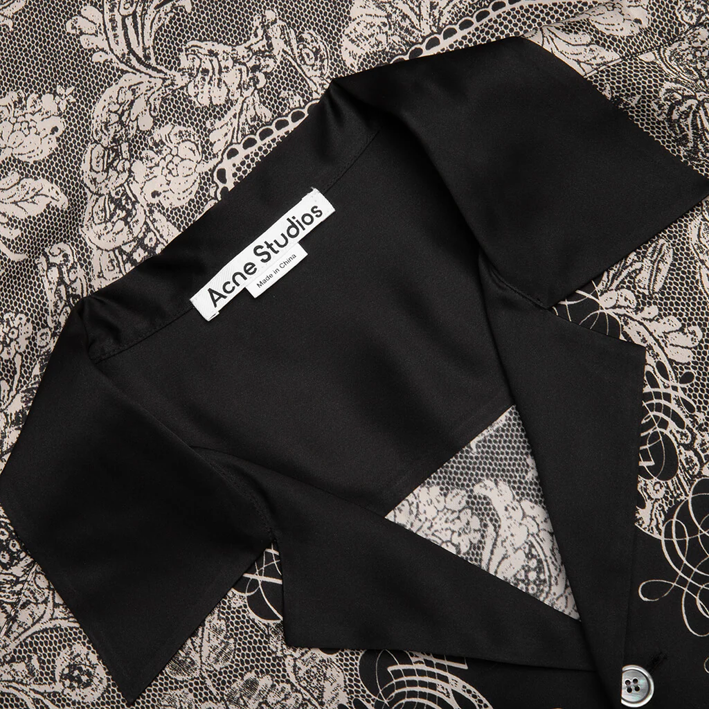 Short Sleeve Button-Down Shirt - Black/Ecru - Image 3