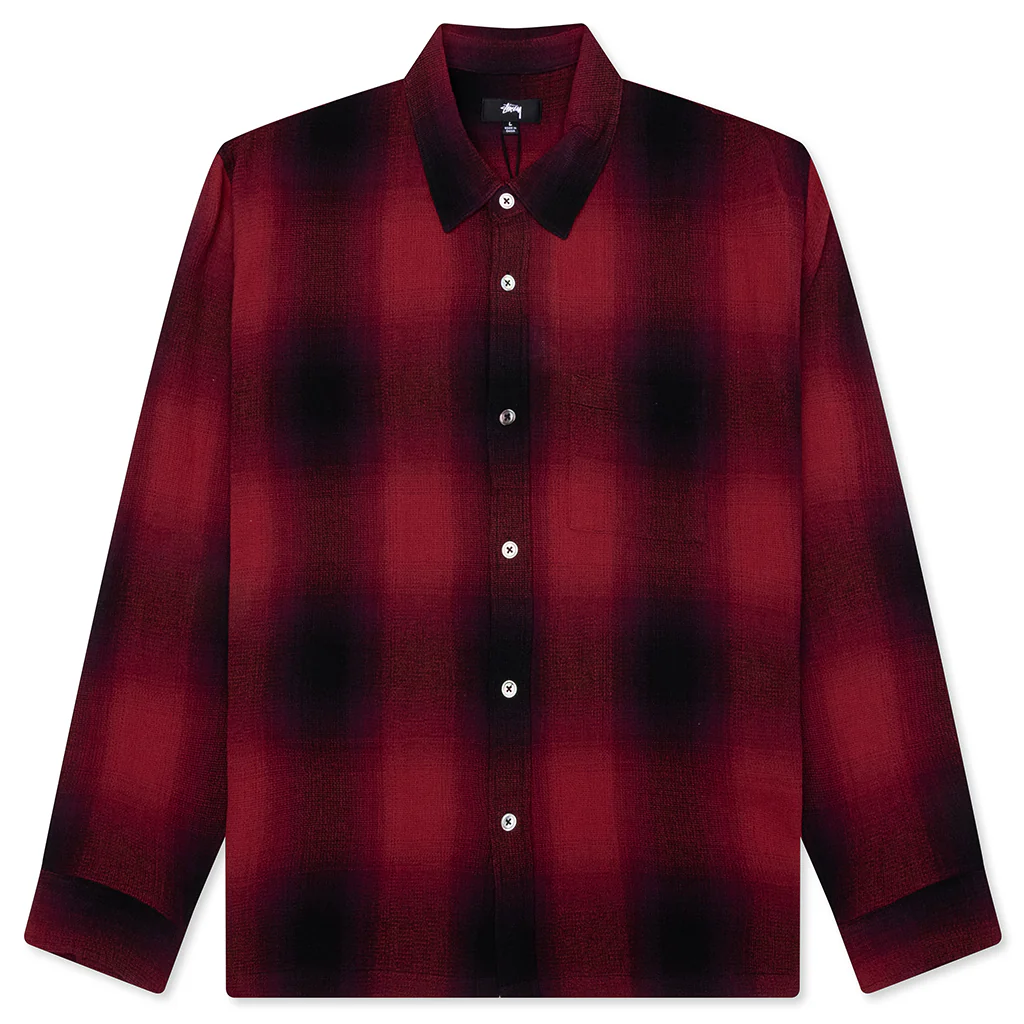 Loose Weave Plaid Shirt - Red