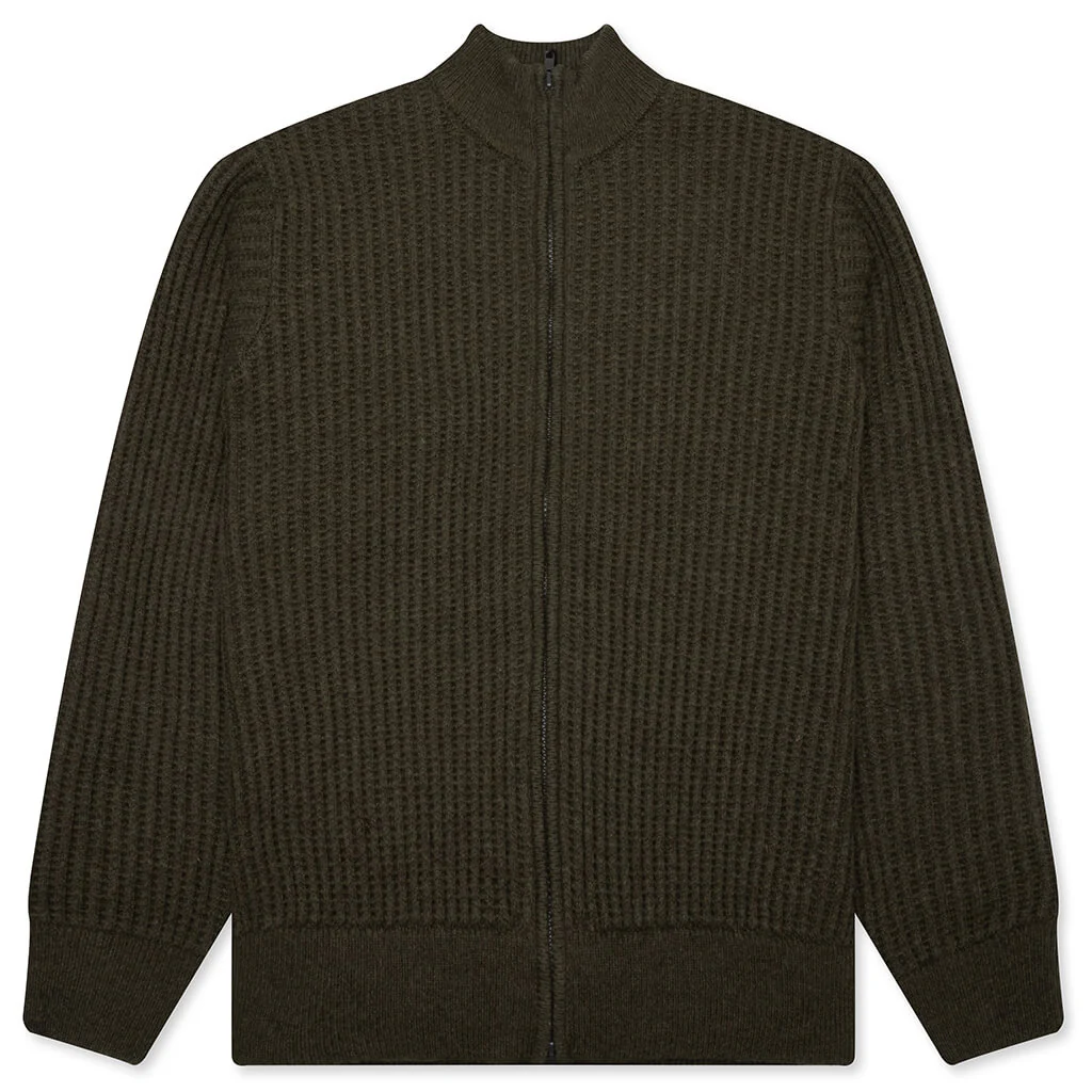 Military Patch Zip Sweater - Green