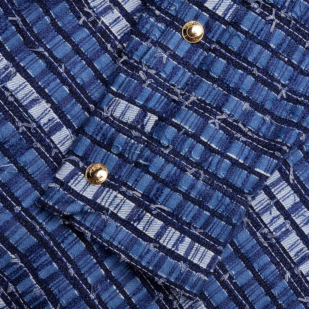 Denim Ribbon Tweed Oversized Shirt Jacket - Medium Blue - Image 4