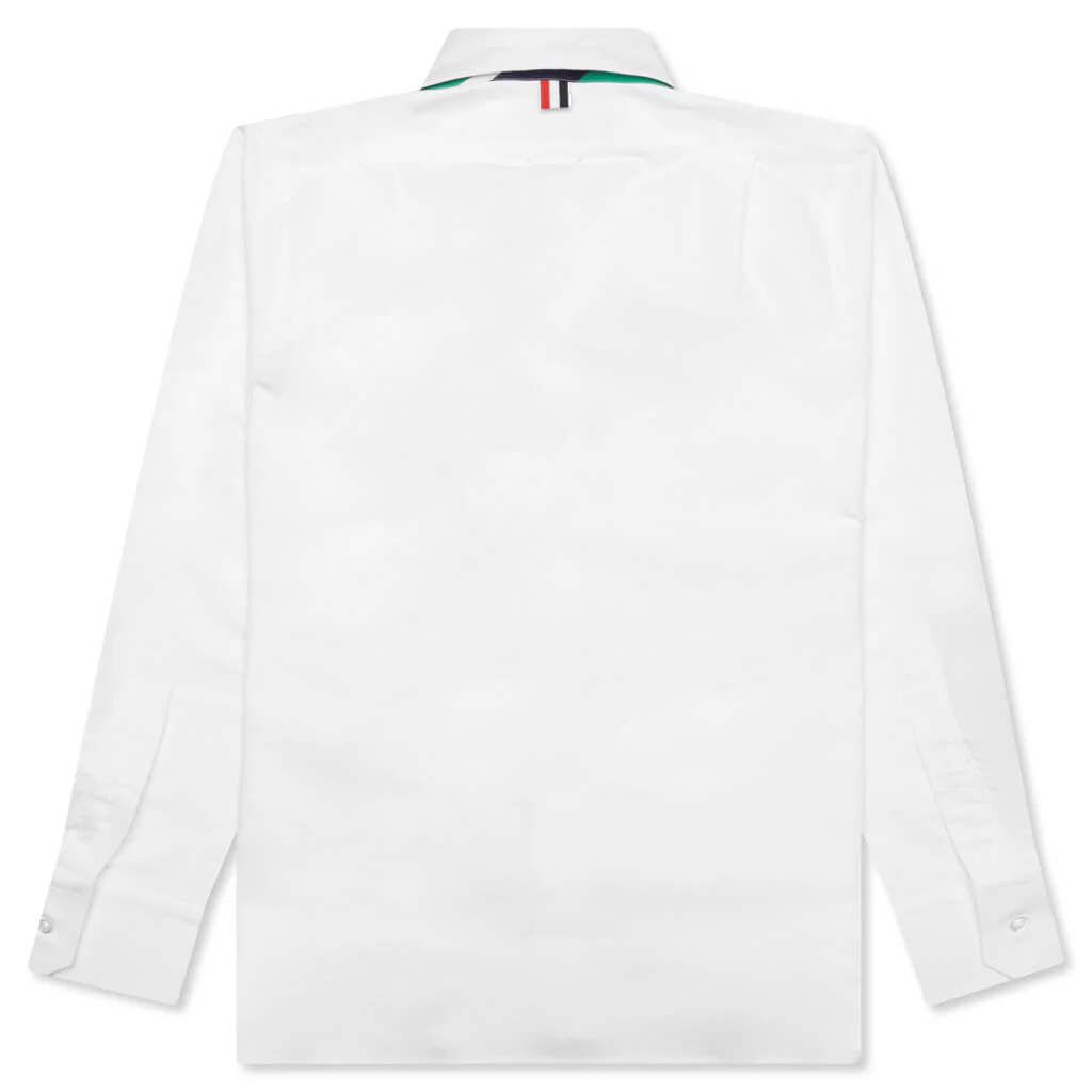 Straight Fit w/ Trompe L'oeil Silk Tie Shirt - White - Image 2
