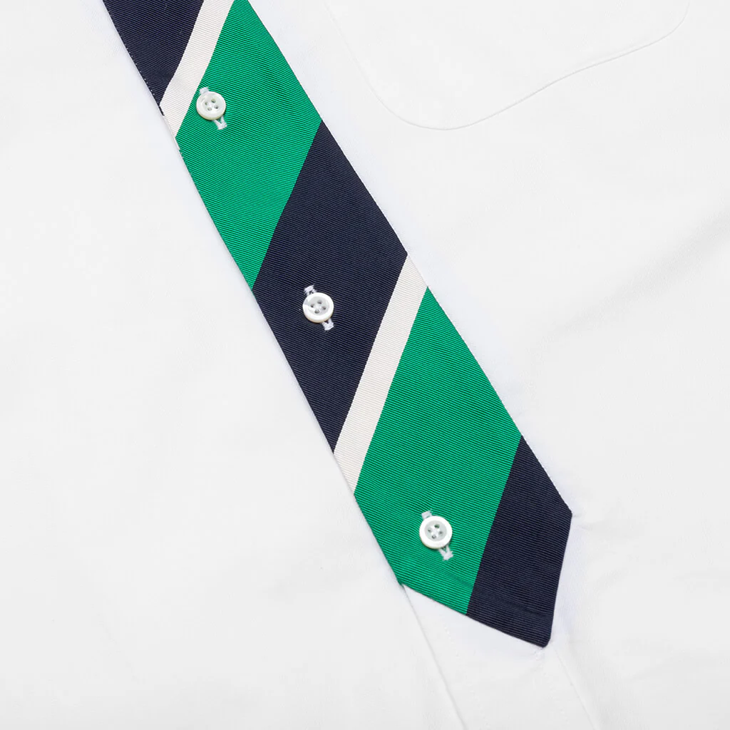 Straight Fit w/ Trompe L'oeil Silk Tie Shirt - White - Image 3